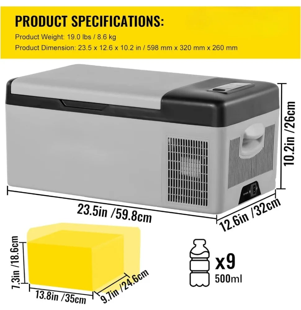 12 Volt Refrigerator 16 Qt, Portable Mini Car Fridge w/ -4℉-68℉ & App Control 12/24V DC & 110-240V AC Electric Compressor Cooler